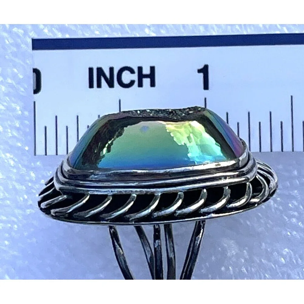 Gem Essence Peacock PJC Drusy Quartz Ring Sterling Silver Braiding  Size 6